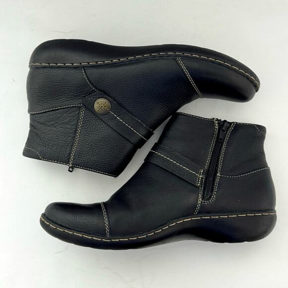 Clarks Collection Women’s Black Leather Side Zip Strap Accent Ankle Boots 7.5 M - Picture 7 of 10